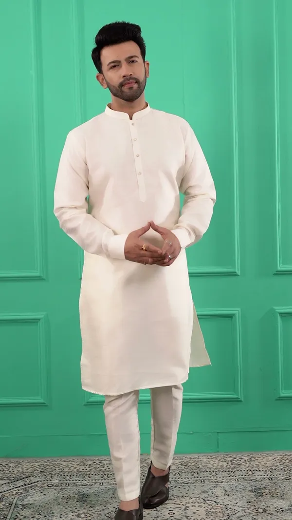 Men_Cream_Solid_Dupion_Silk_Straight_Kurta_with_Pajamas