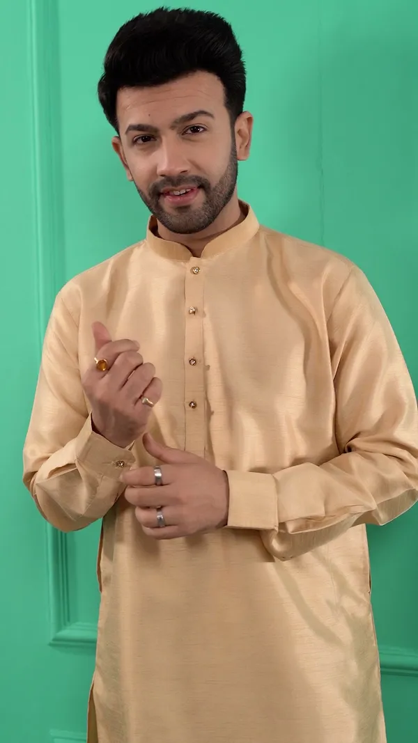 Men_Solid_Gold_Dupion_Silk_Kurta_with_Churidar_Pants