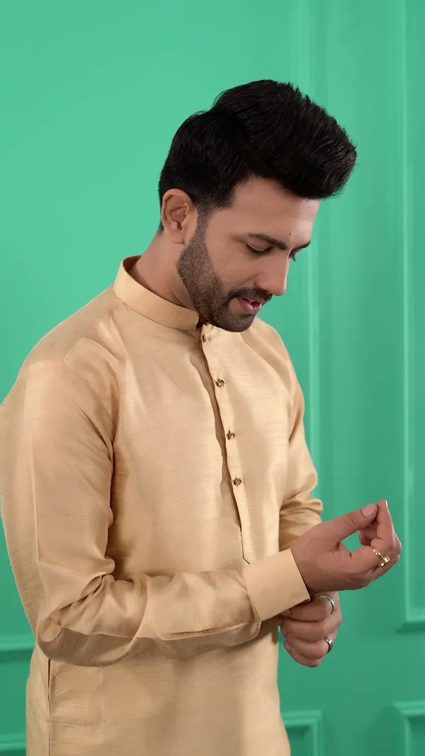 Men_Solid_Gold_Dupion_Silk_Kurta_with_Churidar_Pants
