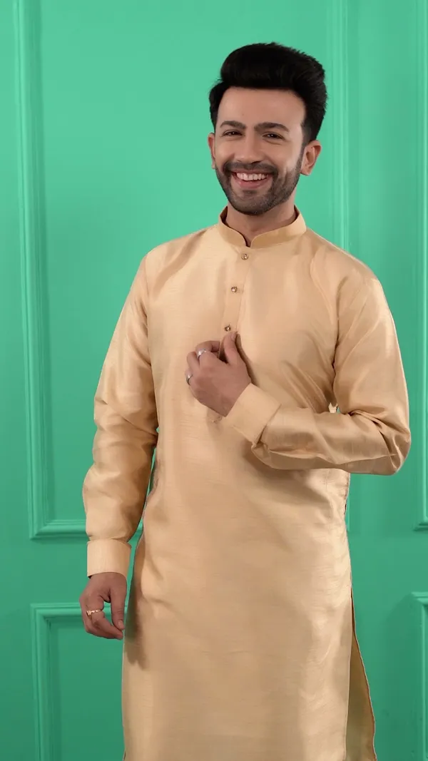 Men_Solid_Gold_Dupion_Silk_Kurta_with_Churidar_Pants