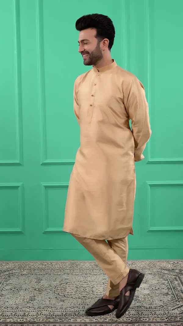 Men_Solid_Gold_Dupion_Silk_Kurta_with_Churidar_Pants