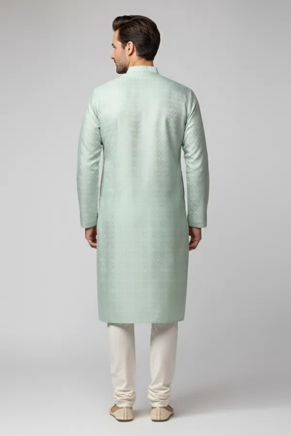 Mint_Green_Self-Design_Nehru_Collar_Kurta_Set