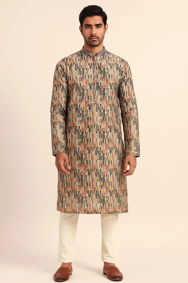Multicolour_Cotton_Woven_Abstract_Block_Print_Kurta_For_Men