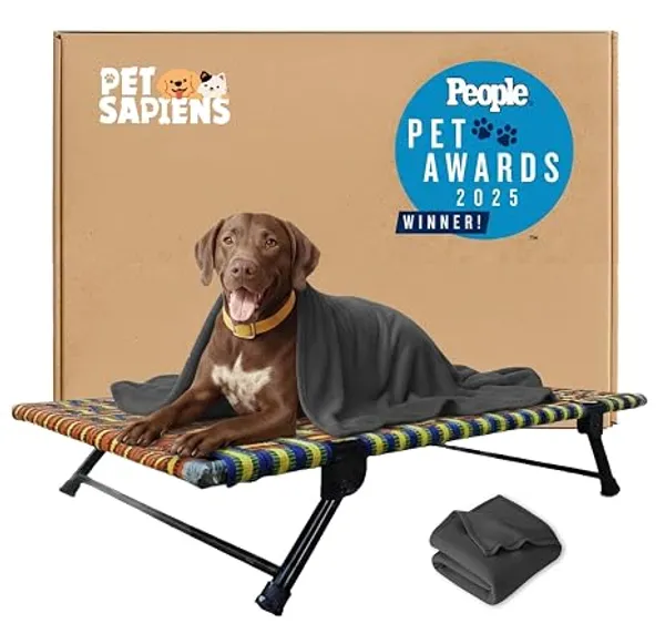 PETSAPIENS_Folding_Elevated_Extra_Large_Size_with_Towel_(42x30x8_Inches)_I_Nylon_Cooling_Summer_Bed_I_Elevated_Dog_Bed_I_Dog_mat_for_Sleeping_I_Antislip_and_Waterproof