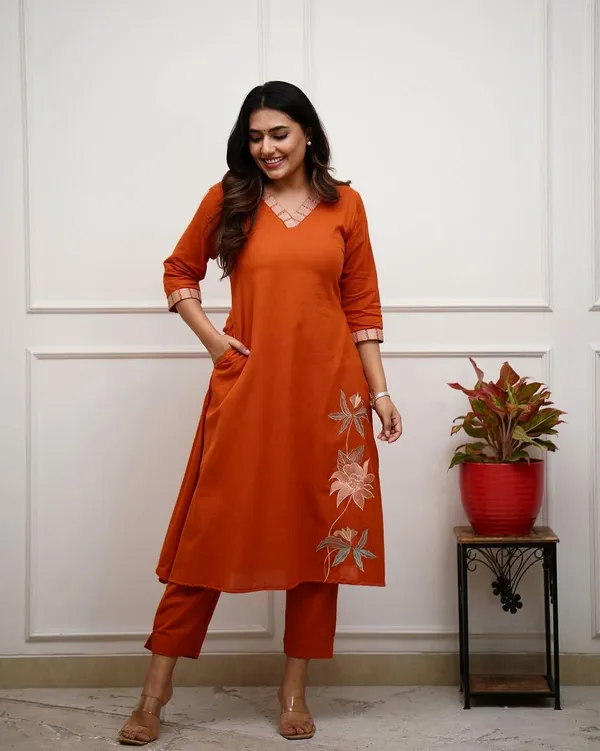 Bloomline_Kurta_Set_–_Burnt_Orange