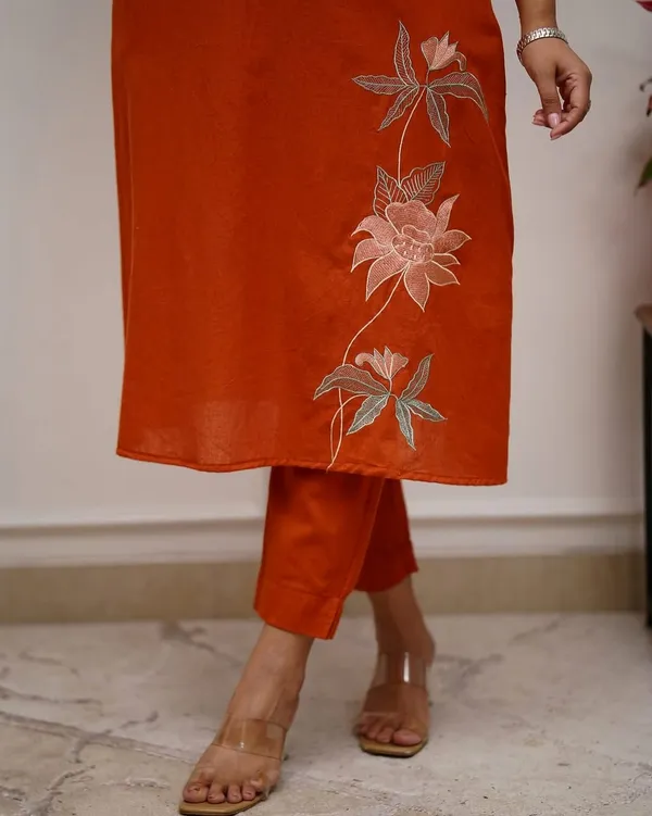 Bloomline_Kurta_Set_–_Burnt_Orange