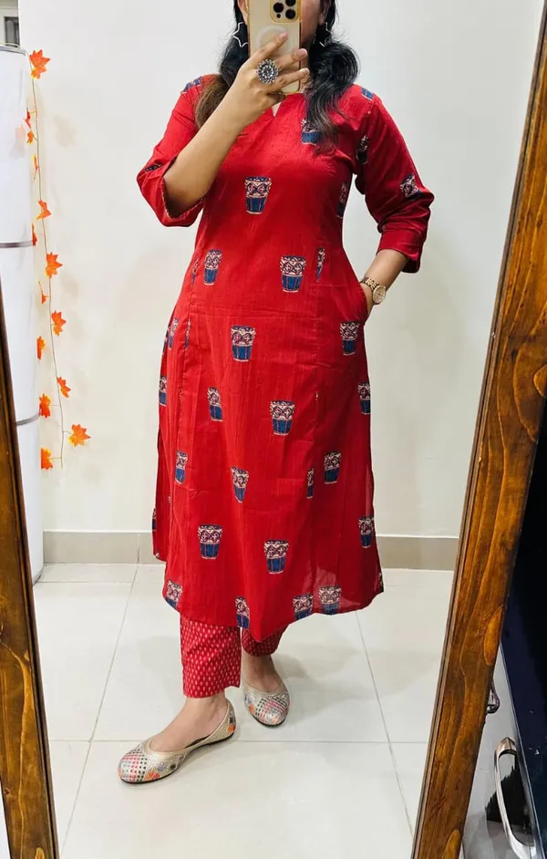 Red_100%_Pure_Cotton_Co-Ord_Set_For_Women