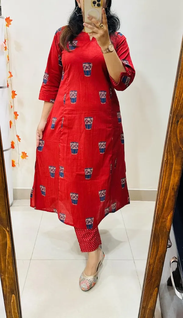 Red_100%_Pure_Cotton_Co-Ord_Set_For_Women