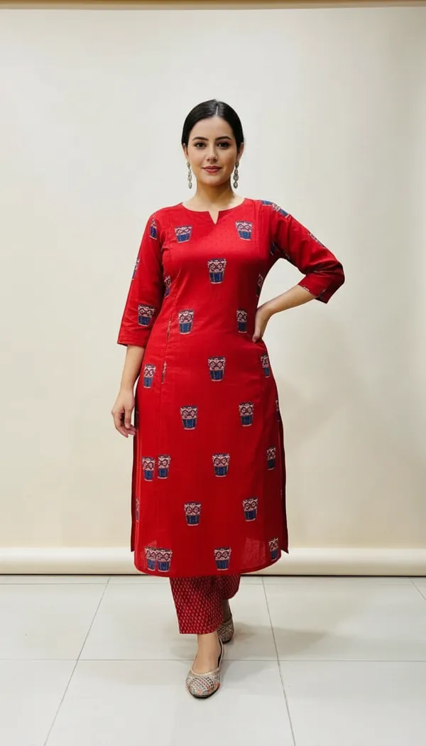 Red_100%_Pure_Cotton_Co-Ord_Set_For_Women