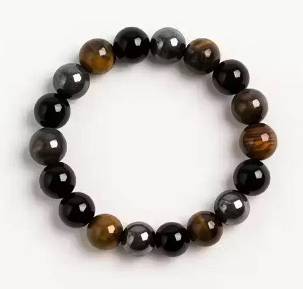 Unisex_Black_Triple_Protection_Bracelet_Tiger’S_Eye,_Obsidian_&_Hematite_(10_MM_Beads)