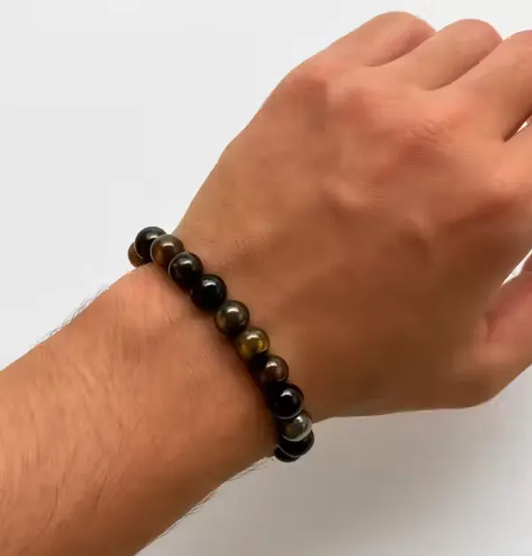 Unisex_Black_Triple_Protection_Bracelet_Tiger’S_Eye,_Obsidian_&_Hematite_(10_MM_Beads)