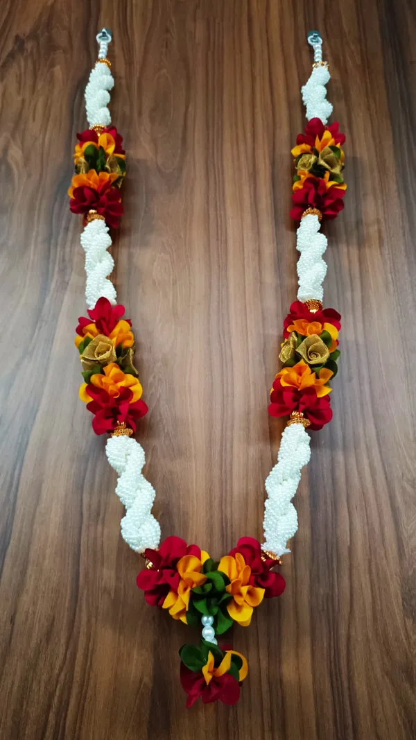 White_Pearls_Beads__Multicolor_Fabric_Handmade_Washable_Artificial_Garland_Flower_Mala_for_Photo_Frame_God_Idols