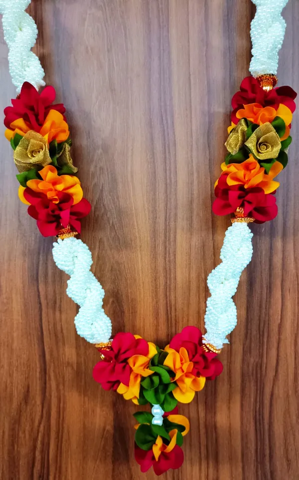 White_Pearls_Beads__Multicolor_Fabric_Handmade_Washable_Artificial_Garland_Flower_Mala_for_Photo_Frame_God_Idols