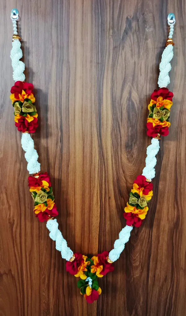 White_Pearls_Beads__Multicolor_Fabric_Handmade_Washable_Artificial_Garland_Flower_Mala_for_Photo_Frame_God_Idols