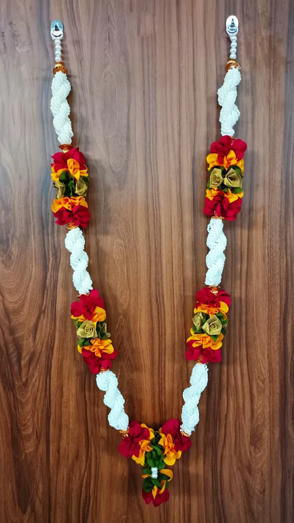 White_Pearls_Beads__Multicolor_Fabric_Handmade_Washable_Artificial_Garland_Flower_Mala_for_Photo_Frame_God_Idols