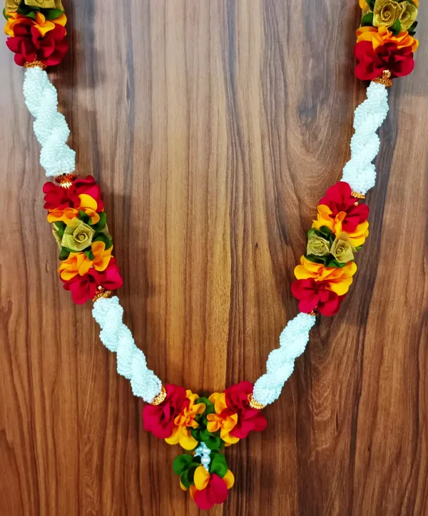 White_Pearls_Beads__Multicolor_Fabric_Handmade_Washable_Artificial_Garland_Flower_Mala_for_Photo_Frame_God_Idols