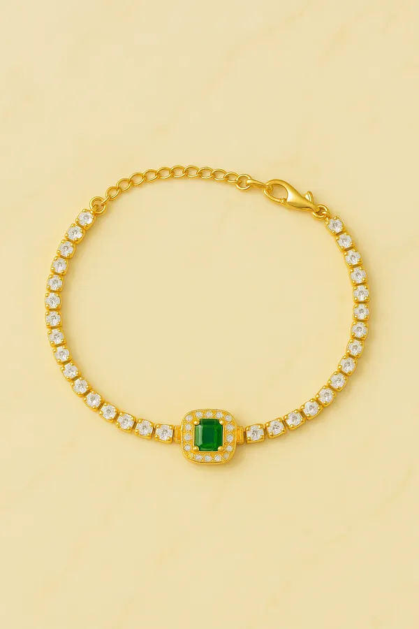 18K_Gold_Plated_Stainless_Steel_Emerald_Green_Stone_Bracelet_With_Diamond_Accents_|_Anti-Tarnish_&_Waterproof