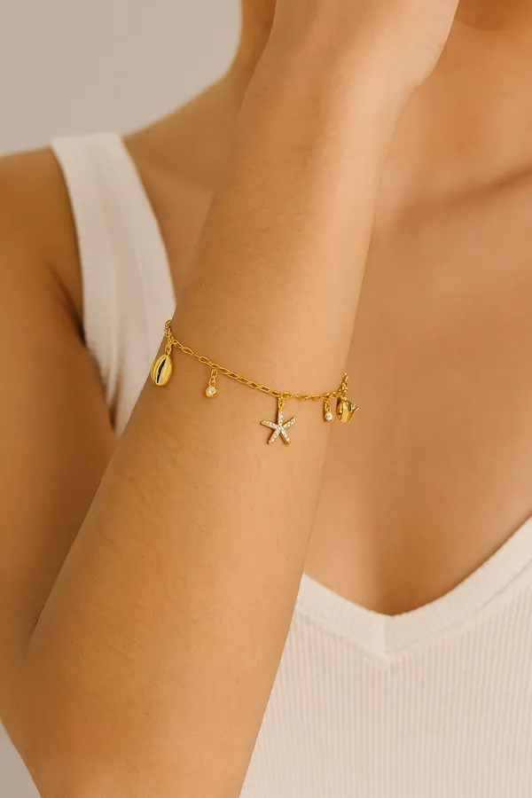 18K_Gold_Plated_Stainless_Steel_Ocean_Charm_Bracelet_With_Whale,_Starfish,_Seashell_&_Crystal_Accents_|_Anti-Tarnish,_Waterproof