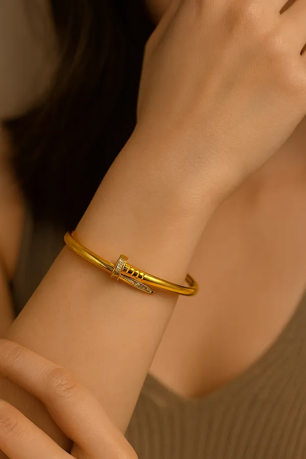 18K_Gold_Plated_Stainless_Steel_Nail_Design_Bracelet_With_Diamond_Accents_|_Anti-Tarnish,_Waterproof
