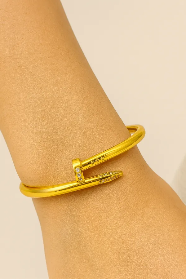 18K_Gold_Plated_Stainless_Steel_Nail_Design_Bracelet_With_Diamond_Accents_|_Anti-Tarnish,_Waterproof