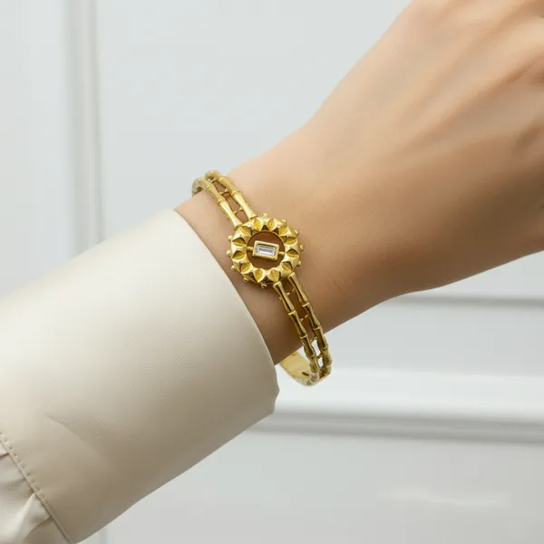18K_Gold_Plated_Stainless_Steel_Sunburst_Design_Bracelet_With_Geometric_Crystal_Center_|_Anti-Tarnish,_Waterproof