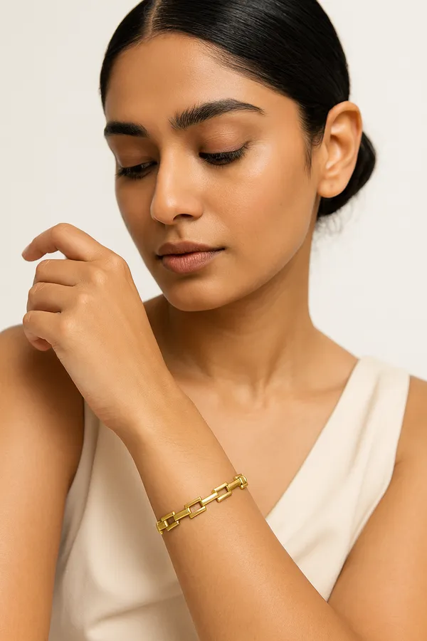 18K_Gold_Plated_Stainless_Steel_Geometric_Link_Bracelet_Bangle_|_Anti-Tarnish,_Waterproof
