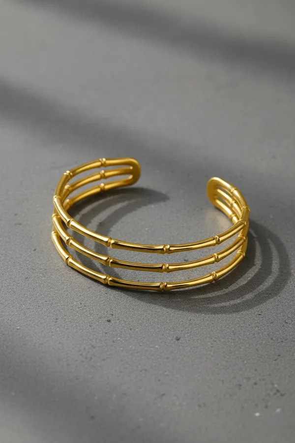 Ziwels_Women’s_18K_Gold-Plated_Triple_Bar_Cuff_Bracelet_–_Anti-Tarnish,_Waterproof,_Minimal_Luxury_Jewellery