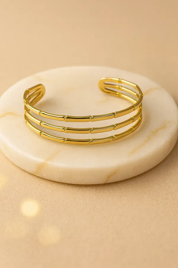 Ziwels_Women’s_18K_Gold-Plated_Triple_Bar_Cuff_Bracelet_–_Anti-Tarnish,_Waterproof,_Minimal_Luxury_Jewellery