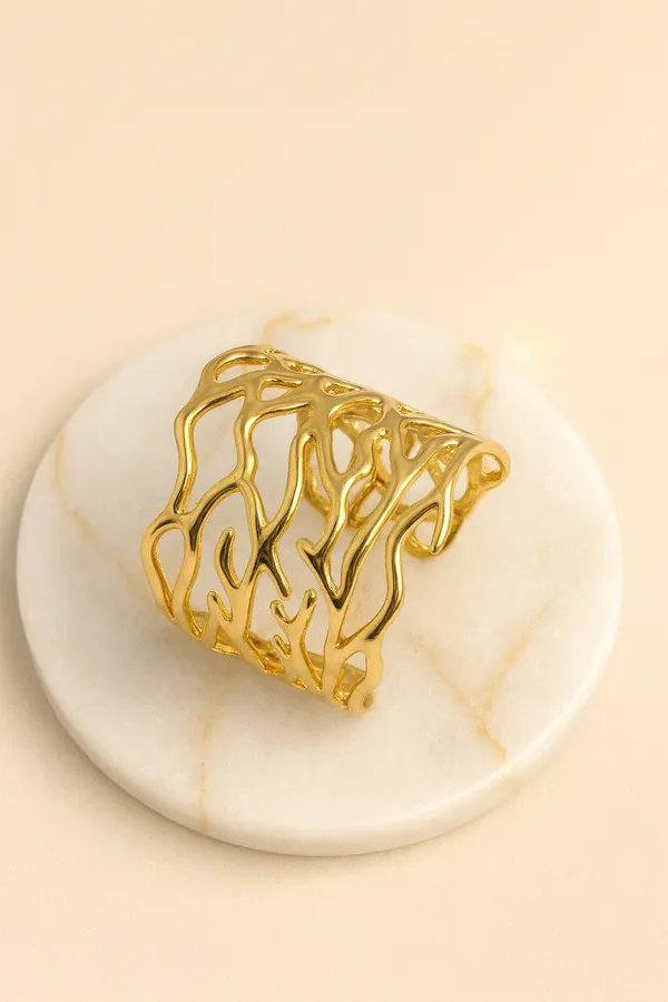 Ziwels_Women’s_18K_Gold-Plated_Coral-Inspired_Cuff_Bracelet_–_Anti-Tarnish,_Waterproof,_Statement_Luxury_Jewellery