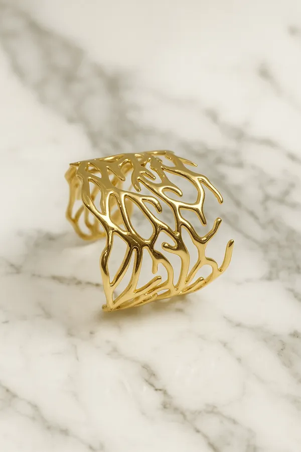 Ziwels_Women’s_18K_Gold-Plated_Coral-Inspired_Cuff_Bracelet_–_Anti-Tarnish,_Waterproof,_Statement_Luxury_Jewellery