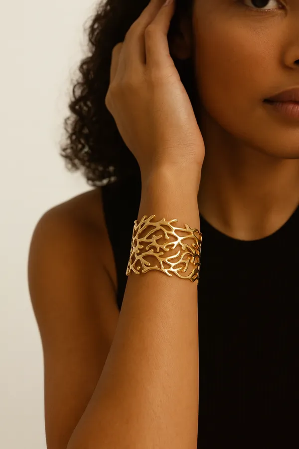 Ziwels_Women’s_18K_Gold-Plated_Coral-Inspired_Cuff_Bracelet_–_Anti-Tarnish,_Waterproof,_Statement_Luxury_Jewellery