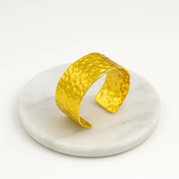 18K_Gold_Plated_Stainless_Steel_Hammered_Cuff_Bracelet_|_Wide_Textured_Band_|_Anti-Tarnish,_Waterproof