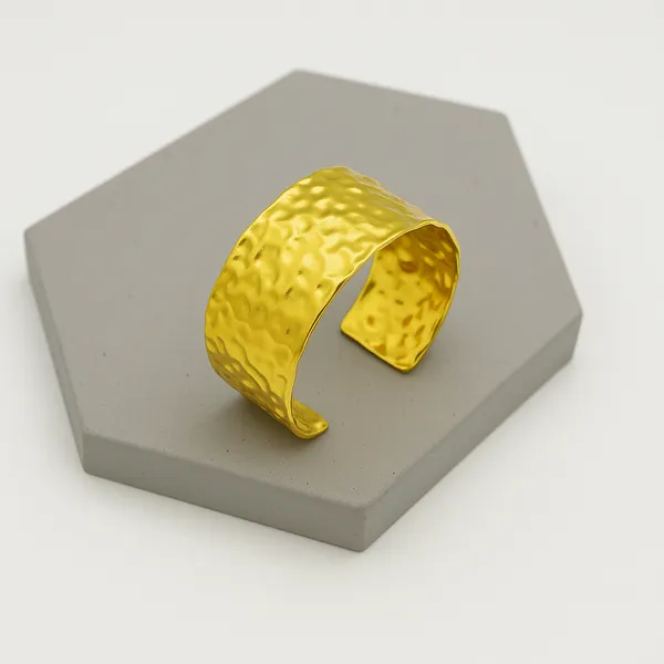 18K_Gold_Plated_Stainless_Steel_Hammered_Cuff_Bracelet_|_Wide_Textured_Band_|_Anti-Tarnish,_Waterproof