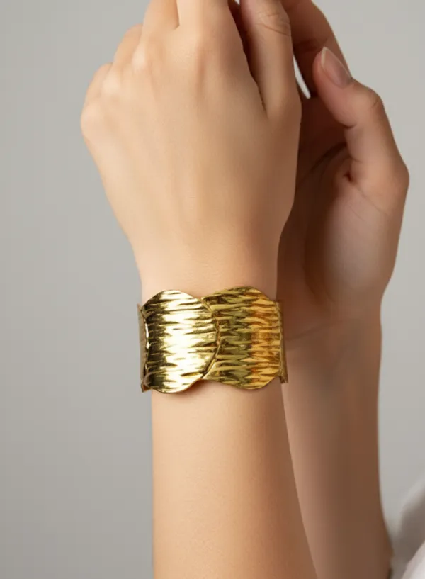 18K_Gold_Plated_Stainless_Steel_Wave-Textured_Cuff_Bracelet_|_Wide_Overlap_Design_|_Anti-Tarnish,_Waterproof