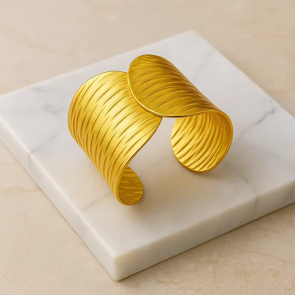 18K_Gold_Plated_Stainless_Steel_Wave-Textured_Cuff_Bracelet_|_Wide_Overlap_Design_|_Anti-Tarnish,_Waterproof