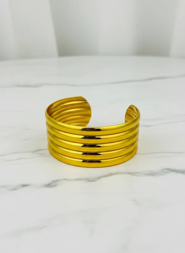 18K_Gold_Plated_Stainless_Steel_Ribbed_Cuff_Bracelet_|_Bold_Multi-Ridge_Design_|_Anti-Tarnish,_Waterproof