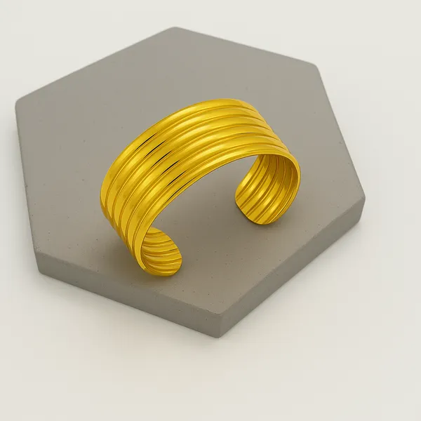 18K_Gold_Plated_Stainless_Steel_Ribbed_Cuff_Bracelet_|_Bold_Multi-Ridge_Design_|_Anti-Tarnish,_Waterproof