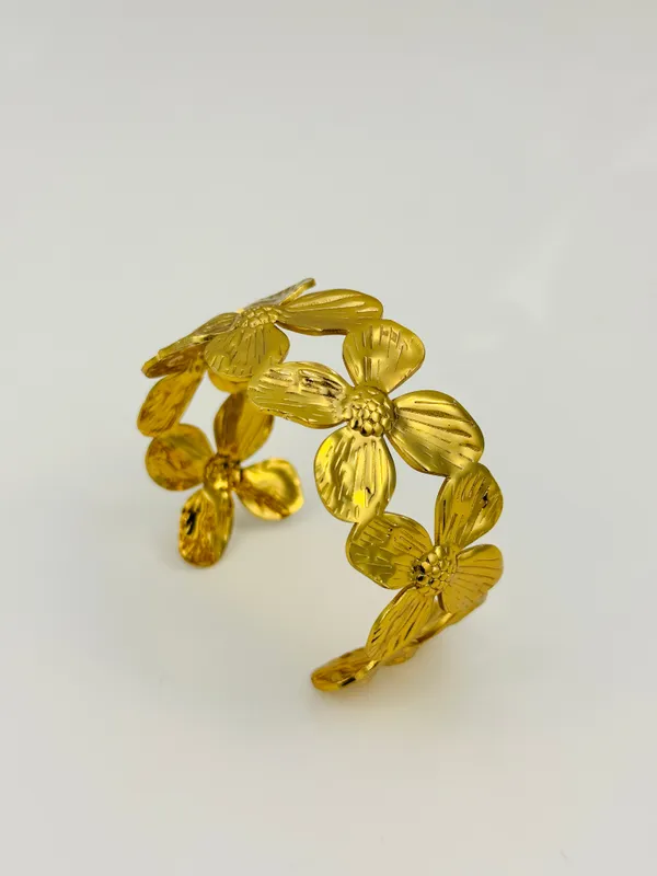 18K_Gold_Plated_Stainless_Steel_Floral_Cuff_Bracelet_|_Open_Flower_Design_|_Anti-Tarnish,_Waterproof