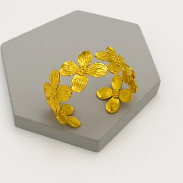 18K_Gold_Plated_Stainless_Steel_Floral_Cuff_Bracelet_|_Open_Flower_Design_|_Anti-Tarnish,_Waterproof