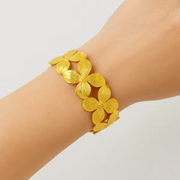18K_Gold_Plated_Stainless_Steel_Floral_Cuff_Bracelet_|_Open_Flower_Design_|_Anti-Tarnish,_Waterproof