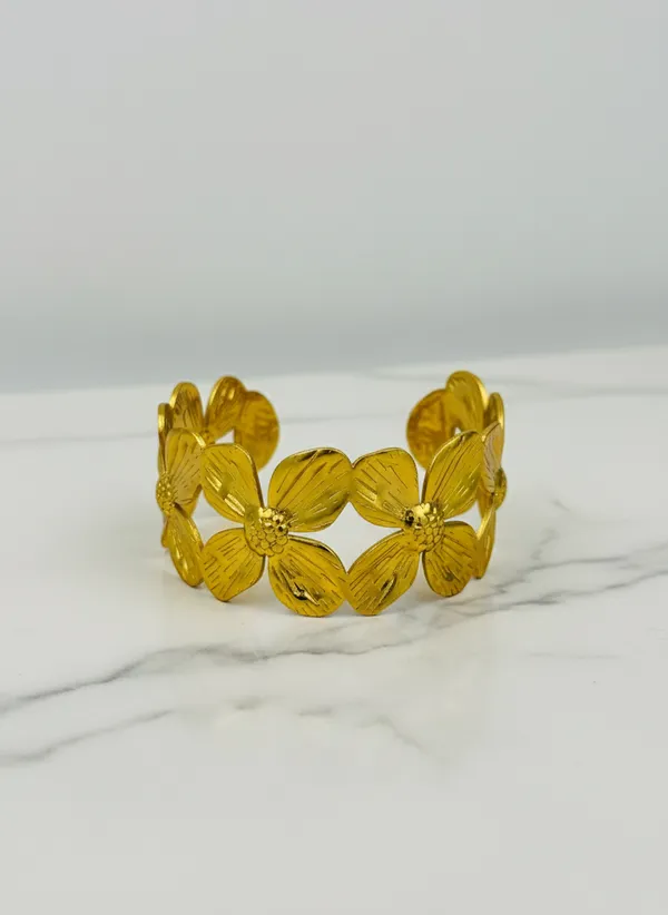 18K_Gold_Plated_Stainless_Steel_Floral_Cuff_Bracelet_|_Open_Flower_Design_|_Anti-Tarnish,_Waterproof