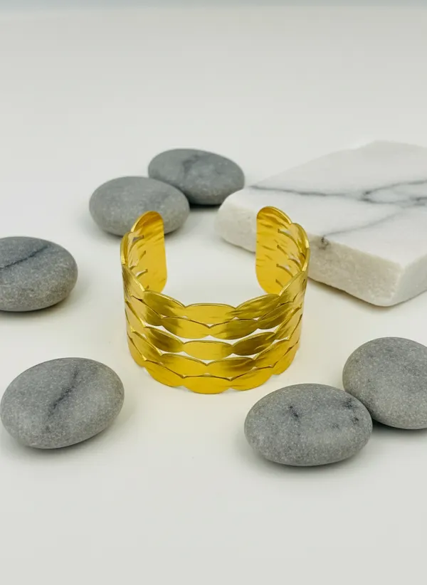 18K_Gold_Plated_Stainless_Steel_Braided_Cuff_Bracelet_|_Woven_Overlap_Design_|_Anti-Tarnish,_Waterproof