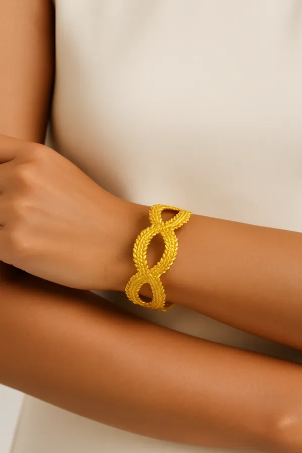 18K_Gold_Plated_Stainless_Steel_Textured_Woven_Cuff_Bracelet_|_Anti-Tarnish_&_Waterproof