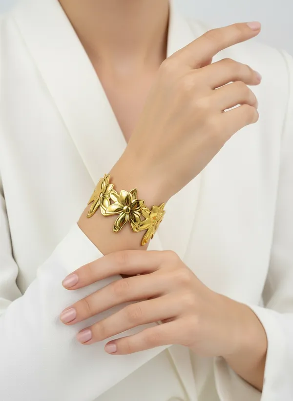 18K_Gold_Plated_Stainless_Steel_Floral_Bloom_Cuff_Bracelet_|_Anti-Tarnish,_Waterproof_&_Adjustable