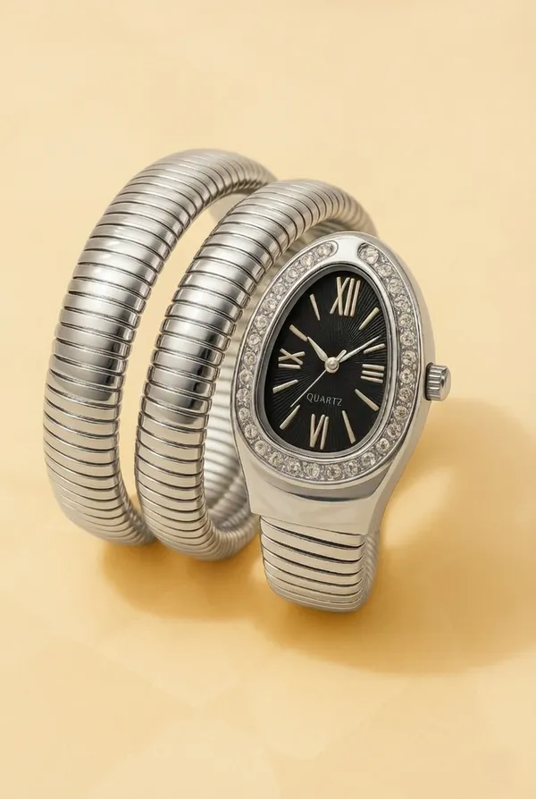 Ziwels_Premium_Silver_Snake_Coil_Women_Watch_Black_Dial_|_Luxury_Wrap_Bracelet_Watch_with_Crystal_Bezel