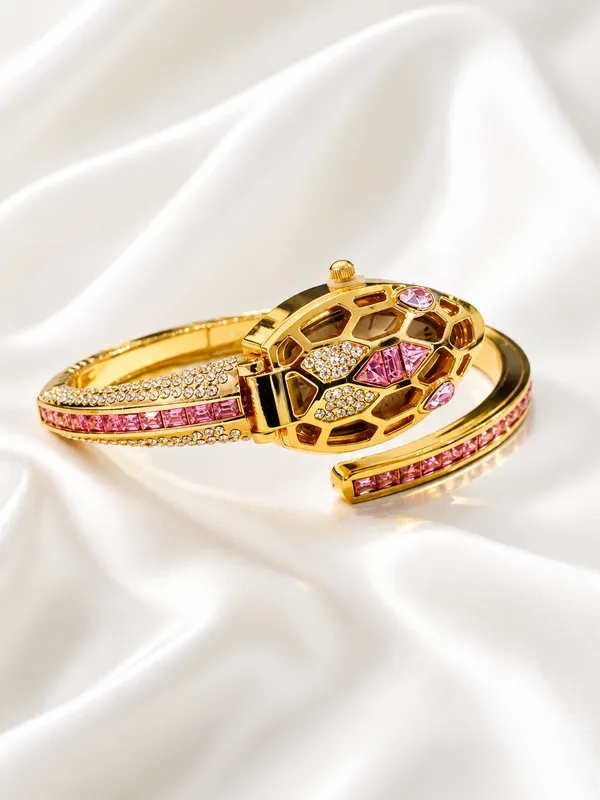 Luxury_Pink_Crystal_Hidden_Dial_Bracelet_Watch_for_Women_|_Rose_Pink_Gemstone_Designer_Bangle_Watch_|_Premium_Jewelry_Style_Analog_Watch