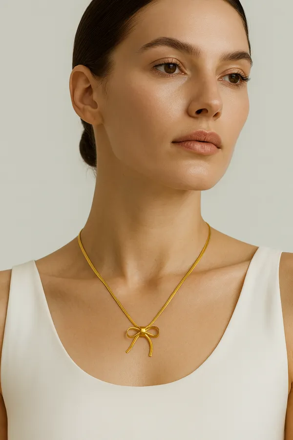 Golden_Bow_Charm_Necklace_For_Women