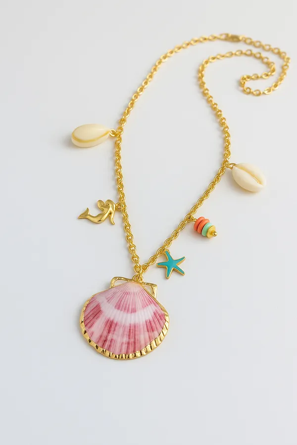 18K_Gold_Plated_Stainless_Steel_Seashell_Pendant_Necklace_With_Ocean_Charms_|_Anti-Tarnish,_Waterproof
