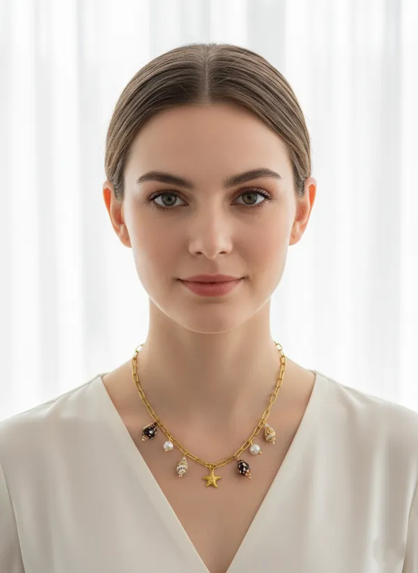 18K_Gold_Plated_Stainless_Steel_Seashell_&_Starfish_Charm_Necklace_|_Anti-Tarnish,_Waterproof_&_Hypoallergenic