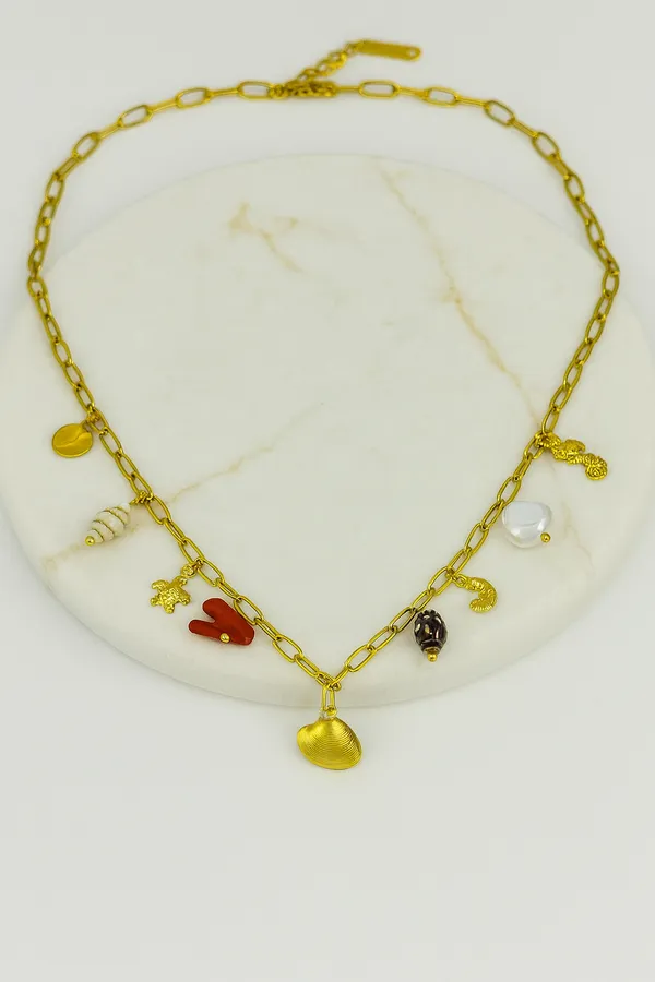 18K_Gold_Plated_Stainless_Steel_Seashell_&_Coral_Charm_Necklace_|_Anti-Tarnish,_Waterproof_&_Hypoallergenic